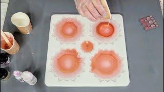 #1281 Pretty Mandala Rose Gold Flower Resin Coasters