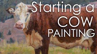 Starting a Cow Painting Oil Painting Tutorial