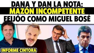 DANA. MAZÓN SUPERADO, BULOS DE FEIJÓO Y MIGUEL BOSÉ. INCOMPETENCIA. URGE AYUDA EN VALENCIA. Cintora