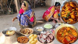 FISH CURRY And VEGETABLE CURRY recipe cooking &eating by our village couple||rural life India