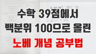 39점에서 백분위 100으로 만든 수학 노베 개념 공부법(노베이스 수학 공부법)(수학 개념)(개념서)(수능 모의고사 공부법)