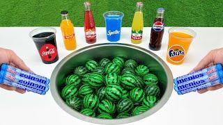 Mini Watermelon Balls VS Popular Sodas !!! Sprite, Coca Cola, Fanta, Pepsi and Mentos in the toilet