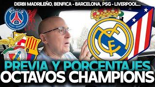 REAL MADRID vs ATLETI, BENFICA vs BARCELONA, PSG vs LIVERPOOL…PORCENTAJES OCTAVOS CHAMPIONS LEAGUE