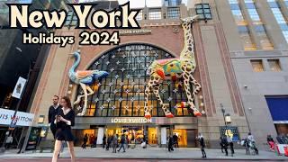 4K NYC Christmas Walk 2024 | Louis Vuitton Café 5th Avenue Plaza Hotel NYC Christmas Decoration