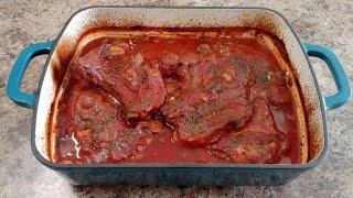 Oven Baked Pork Chops in Garlicky Tomato Sauce (Super tender & saucy)