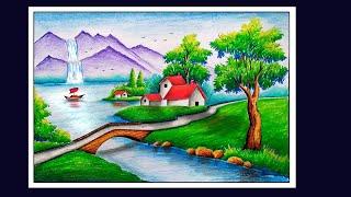 Beautiful Oilpastel Scenery Drawing || Oilpastel Scenery Drawing with Polo Oilpastel Colour