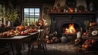  Cozy Cottage Kitchen Ambience |  Relaxing Crackling Fireplace for Relaxation | Autumn Ambience