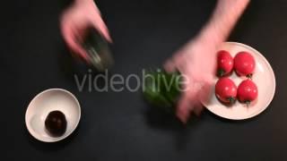 Tomato, Spinach, Beets, Seeds on the Black Desk