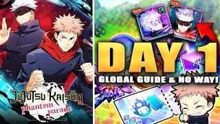 DAY 1 GLOBAL GUIDE & MY PERFECT REROLL SUMMONS HAPPENED!!!! (Jujutsu Kiasen Phantom Parade)