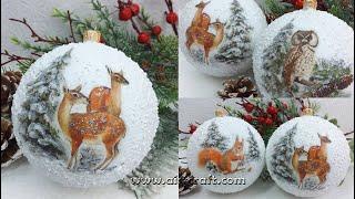 How To Make Snow Effect Christmas Ornaments DIY  Decoupage for beginners