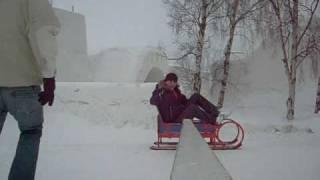 Happy Two Friends in Snow Castle, Lapland