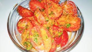 Delicious spicy snack of tomato.