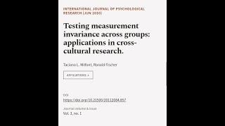 Testing measurement invariance across groups: applications in cross-cultural research. | RTCL.TV