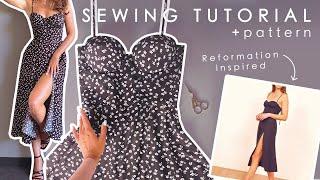 Bustier Dress With Slit Skirt Sewing Tutorial + Pattern Download |Rose Cafe Hack|