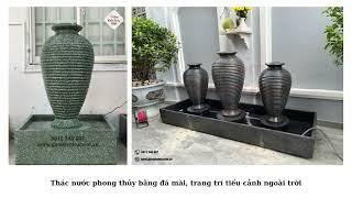 Thác nước phong thủy bằng đá mài, trang trí tiểu cảnh ngoài trời