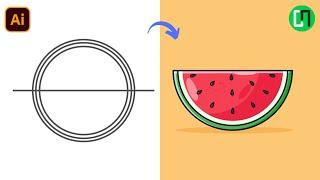 How to draw a watermelon in Adobe Illustrator | Watermelon Flat Vector Art Tutorial