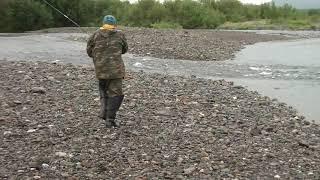 Fishing for grayling. Polar Urals