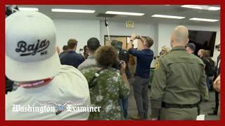 CA Sen. Alex Padilla interrupts Kristi Noem press conference in Los Angeles