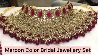 Maroon Color Bridal Jewellery Set With Price | Reverse AD Choker Set