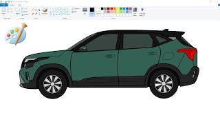 How to draw Kia Seltos Car in Computer using Ms Paint | Car Drawing Tutorial. #kiaseltos #cardrawing