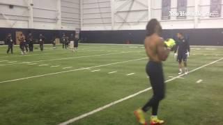 Geremy Davis and Deshon Foxx catch passes at UConn pro day