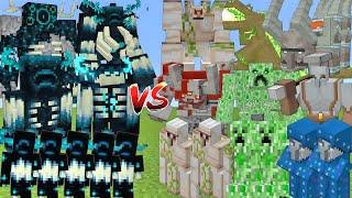 WARDEN ALLIANCE Vs IRON GOLEM & CREEPER & PILLAGER ALLIANCE  MOBS BATTLE IN MINECRAFT