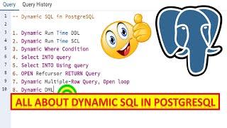 Dynamic SQL In PostgreSQL || Use Cases And Usage Of Dynamic SQL With Examples Explained In pgAdmin