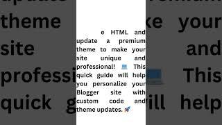 Blogspot Tubes : How Edit HTML & Update Premium Theme on New Blogger Website {YouTube Shorts Video}