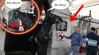 "NO WAY"! Lady Guard Immediately reacts as weird man tries to to touch the horse!