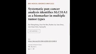 Systematic pan-cancer analysis identifies SLC31A1 as a biomarker in multiple tumor ty... | RTCL.TV