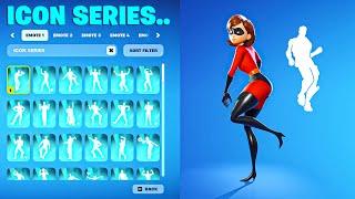 ALL ICON SERIES DANCES & EMOTES IN FORTNITE (Elastigirl Skin)