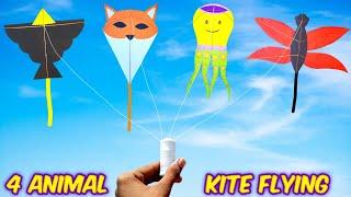 4 Animal kite flying , how to make Eagle kite , Fox kite , Jellyfish kite , Dragonfly kite