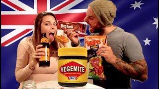 (AUSTRALIAN FOOD CHALLENGE) MY AMERICAN WIFE TRIES WEIRD AUSTRALIAN FOODS!