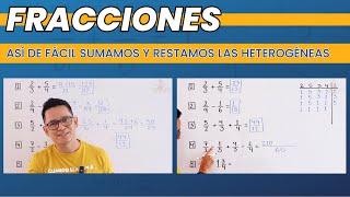 14. Suma y resta de fracciones con diferente denominador (Heterogéneas). La explicación más completa