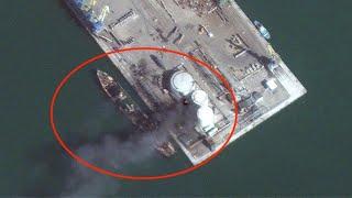 Satellite Image Shows The Burned Out Russian Ship Saratov (Orsk) #ukraine #russia#