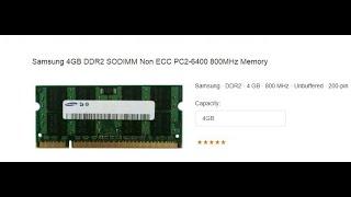 Samsung 4GB PC2-6400 DDR2-800MHz non-ECC Unbuffered CL6 200-Pin SoDimm Memory