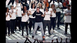 Logic Gives an Empowering Performance of '1-800-273-8255' With Alessia Cara & Khalid at 2017 VMAs