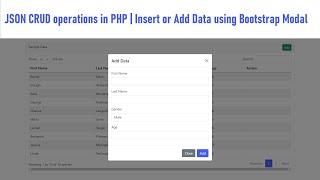 JSON CRUD operations in PHP | Insert or Add Data using Bootstrap Modal