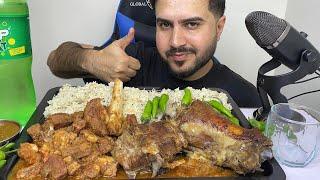 ASMR; Eating Spicy Mutton Curry+Raosted Mutton with Rice+Green Chilli || Real Mukbang