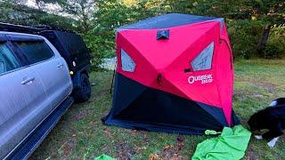 Camping In Ice Fishing Tent In Rain Storm