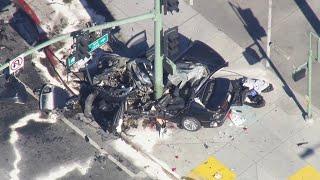 Driver in critical condition after brutal crash with traffic pole in Oakland