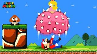 Mario jumps on expands vs Peach giant B U TT with spikes| Game Animation