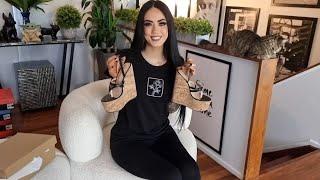 Rose Unboxes Black Strappy 7 Inch High Heel Cork Wedge Sandals Inside Outside Comparison