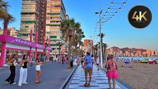 Benidorm, Spain (4K UHD) Crowded Streets, Scammers, And Beautiful Weather Walking Tour 2024