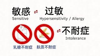 区分敏感 vs 过敏反应 vs 不耐症 | 敏感和过敏不一样？不耐症是什么？| 乳糖不耐症 麸质不耐症