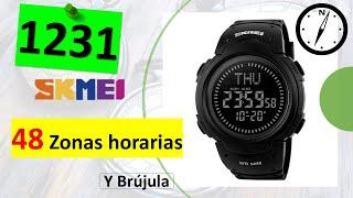 SKMEI 1231 español | Ajuste de hora, calibración de brújula y zonas horarias