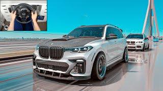 BMW X7M Street Racing Through Traffic - Assetto Corsa (Steering Wheel + Shifter) Gameplay