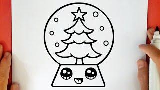 COMO DIBUJAR UN GLOBO DE NIEVE DE NAVIDAD KAWAII