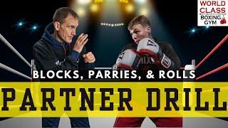 Partner Drill for Boxing - 2 Punch Combo with Blocks and Rolls