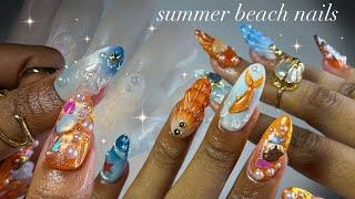 Summer Beach Nails!️| press-on process + intricate nail art!